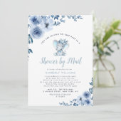 kleine olifant blue floral baby shower per post kaart (Staand voorkant)