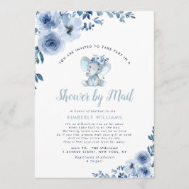 kleine olifant blue floral baby shower per post kaart