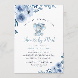 kleine olifant blue floral baby shower per post kaart
