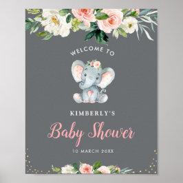 Kleine olifant floral baby shower welkomstteken poster
