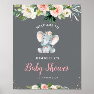 Kleine olifant floral baby shower welkomstteken poster