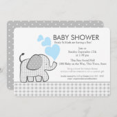 Kleine olifant Gingham en blauw Baby shower Kaart (Voorkant / Achterkant)
