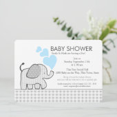 Kleine olifant Gingham en blauw Baby shower Kaart (Staand voorkant)