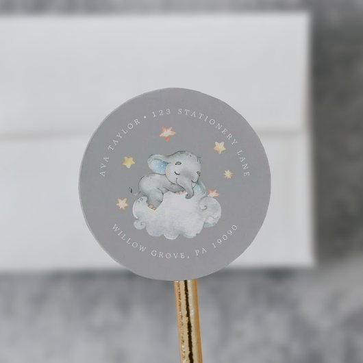 Kleine olifant jongen | Grijs Circulair retouradre Ronde Sticker