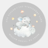 Kleine olifant jongen | Grijs Circulair retouradre Ronde Sticker (Voorkant)