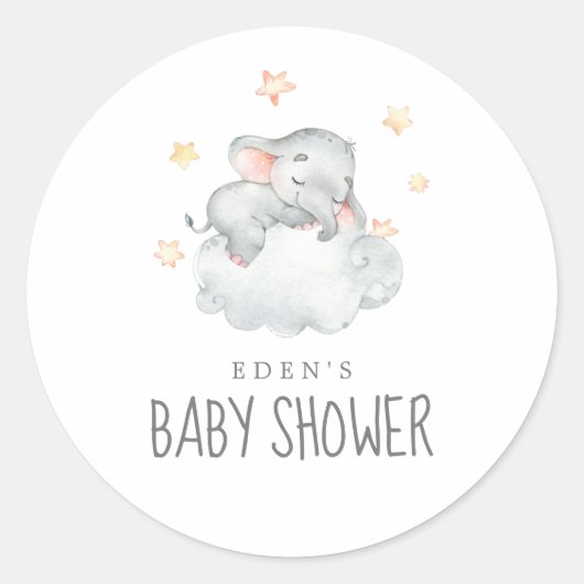 Kleine Olifant Meisje Baby shower Envelope Seals Ronde Sticker (Voorkant)