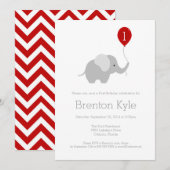 Kleine olifant met ballon verjaardagsuitnodiging 2 kaart (Voorkant / Achterkant)