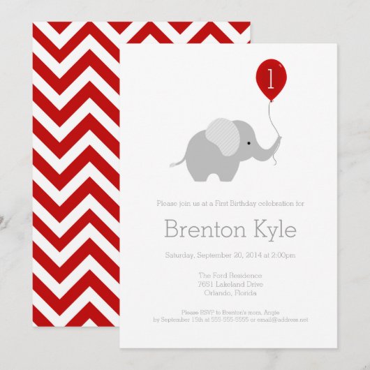 Kleine olifant met ballon verjaardagsuitnodiging 2 kaart (Voorkant / Achterkant)