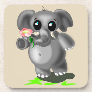 Kleine olifant met bloeiend Onderzetter - Uw kleur