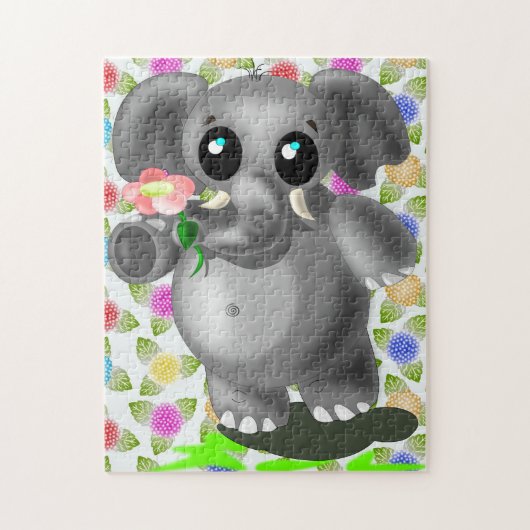 Kleine olifant met Flower Jigzaag Puzzle Gift Legpuzzel (Verticaal)