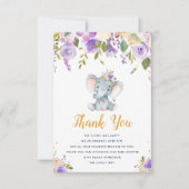 kleine olifant paars baby shower dank je kaart (Voorkant)