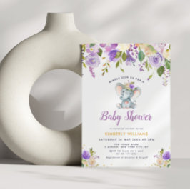 kleine olifant paars floraal baby shower kaart