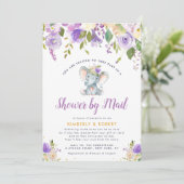 kleine olifant paarse bloemendouche per post kaart (Staand voorkant)