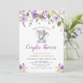 kleine olifant paarse bloemenkoppels douche kaart (Staand voorkant)