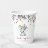 Kleine olifant paarse florale baby shower papieren bekers (Voorkant)