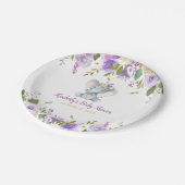 Kleine olifant paarse florale baby shower papieren bordje (Gekanteld)