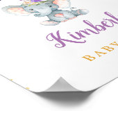 Kleine olifant paarse florale baby shower welkom poster (Hoek)
