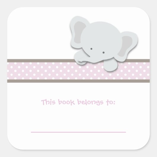 Kleine Olifant {Roze} | Boekplaten Vierkante Sticker (Voorkant)