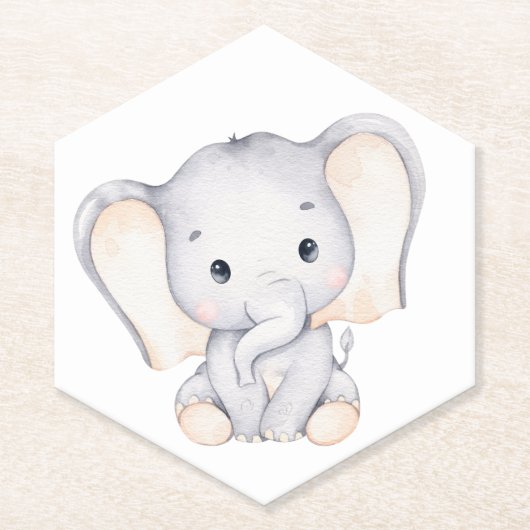 Kleine olifant Waterverf Baby shower Kartonnen Onderzetters (Voorkant)