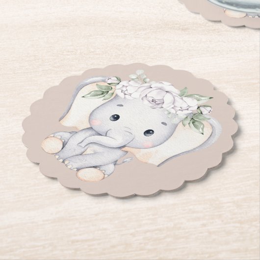 Kleine olifant Waterverf Baby shower Kartonnen Onderzetters (Gekanteld)
