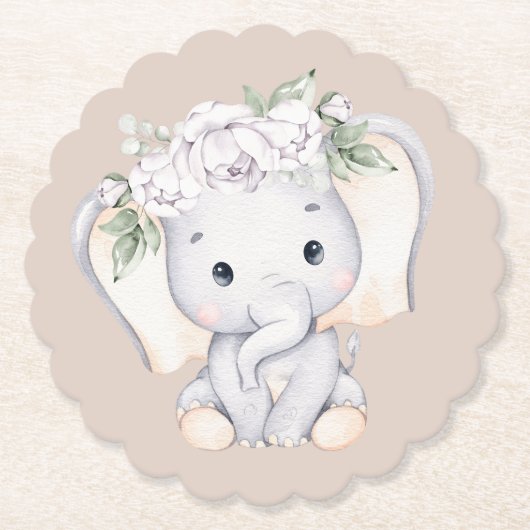 Kleine olifant Waterverf Baby shower Kartonnen Onderzetters (Voorkant)