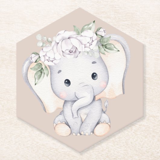 Kleine olifant Waterverf Baby shower Kartonnen Onderzetters (Voorkant)