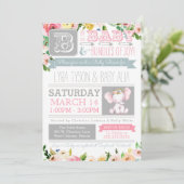 Kleine Olifant Waterverf Bloemen Baby shower Kaart (Staand voorkant)