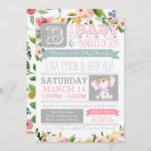 Kleine Olifant Waterverf Bloemen Baby shower Kaart (Voorkant / Achterkant)