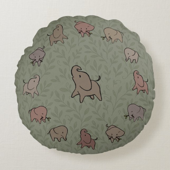 Kleine Olifanten Rond Kussen (Voorkant)