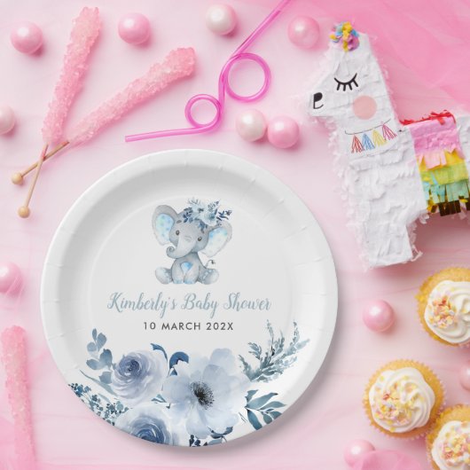 Kleine olifantenblauwe baby shower papieren bordje (Feest)