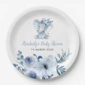 Kleine olifantenblauwe baby shower papieren bordje (Voorkant)