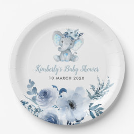 Kleine olifantenblauwe baby shower papieren bordje