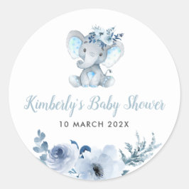 Kleine olifantenblauwe baby shower ronde sticker