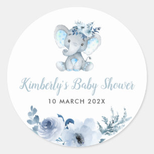 Kleine olifantenblauwe baby shower ronde sticker