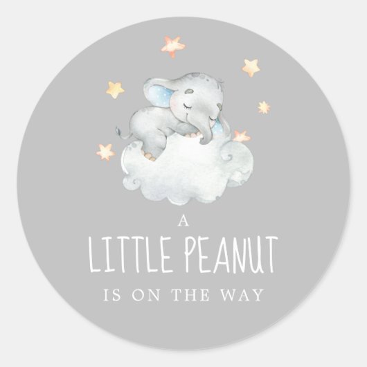 Kleine olifantenjongen grijs Baby shower van klein Ronde Sticker (Voorkant)