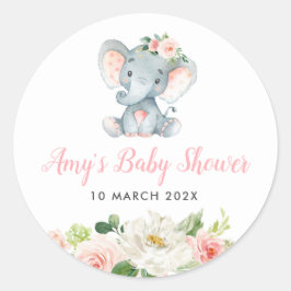 Kleine olifantenroze florale baby shower ronde sticker