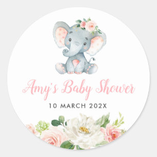 Kleine olifantenroze florale baby shower ronde sticker