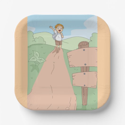 Kleine Ontdekkingsreiziger Wandelavontuur Papieren Bordje (Voorkant)