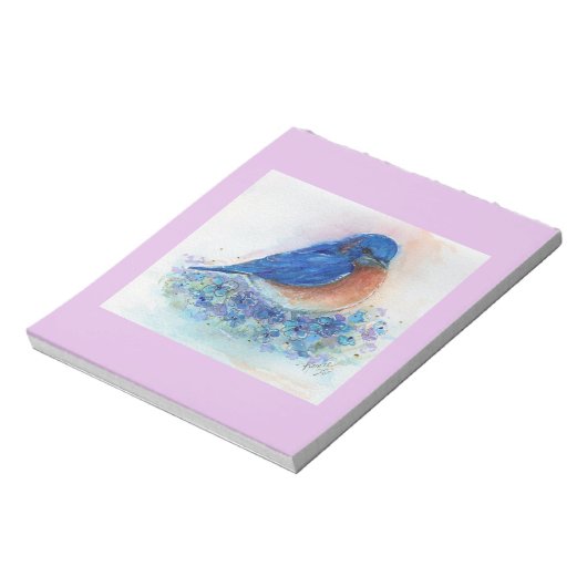 Kleine oostelijke blauwvogel met bloemen van Renee Notitieblok (Linkerzijde)