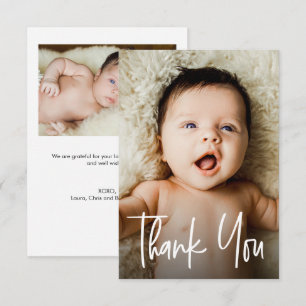 Kleine op maat gemaakte 2 foto's baby shower handl bedankkaart