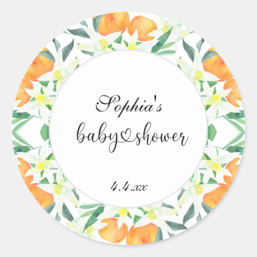 Kleine oranje baby shower ronde sticker (Voorkant)