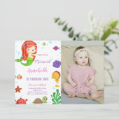 Kleine Oranje Haar Zeemeermin Uitnodigingen met Fo (Staand voorkant)