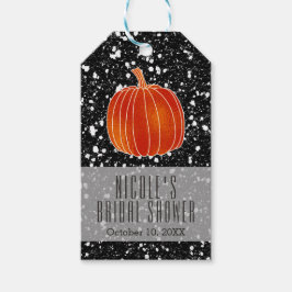 Kleine Oranje herfst Pumpkin Black Glitter Favor Cadeaulabel