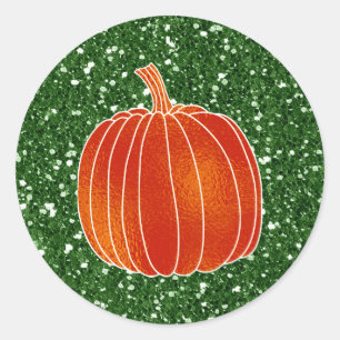 Kleine Oranje herfst Pumpkin Green Glitter Favor Ronde Sticker