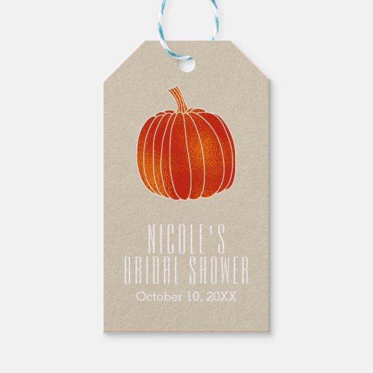 Kleine Oranje herfst Pumpkin Rustic Kraft Favor Cadeaulabel (Voorkant)