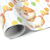 Kleine Oranje kat Kitten kleurrijke ballonnen Cadeaupapier (Rol Hoek)