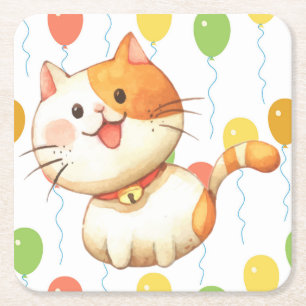 Kleine Oranje kat Kitten kleurrijke ballonnen Kartonnen Onderzetters