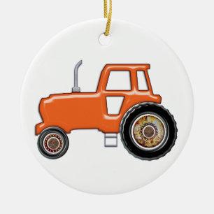 Kleine Oranje tractor Keramisch Ornament