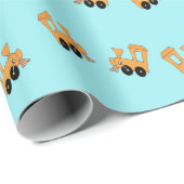 Kleine oranje treinenpatroon op blauw cadeaupapier (Rol Hoek)