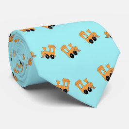Kleine oranje treinenpatroon op blauw stropdas